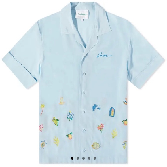 NEW‼️ CASABLANCA EMBROIDERED LOGO SHORT SLEEVE SHIRT LIGHT BLUE - Picture 1 of 11
